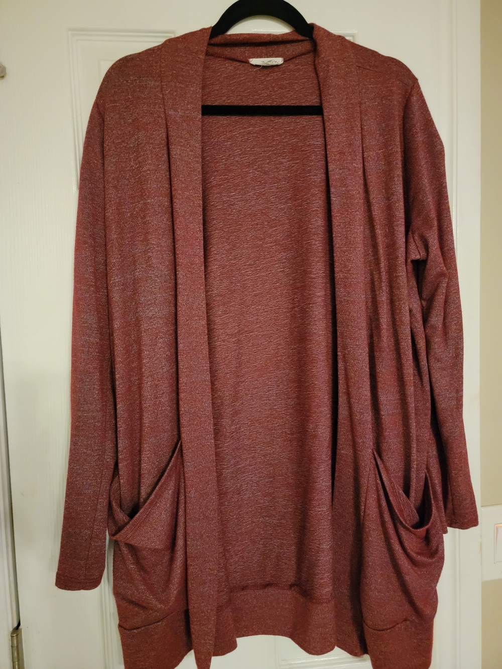 Sweet Pea Maroon With Gray Speckles Open-Front Cardigan with Pockets